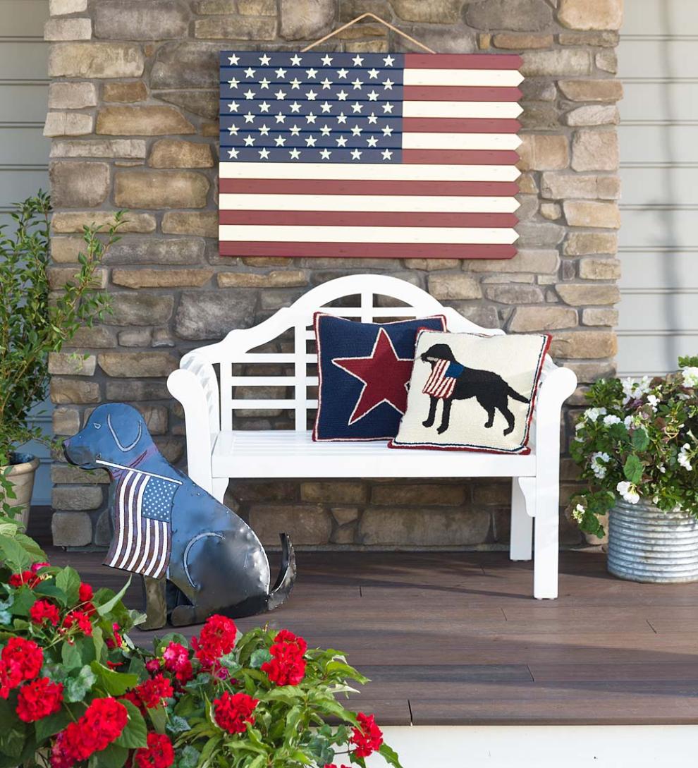 Plow &amp; Hearth Deck &amp; Patio Accents | Outdoor Living Lighted Black Labrador Americana Flag Standing/Hanging Accent