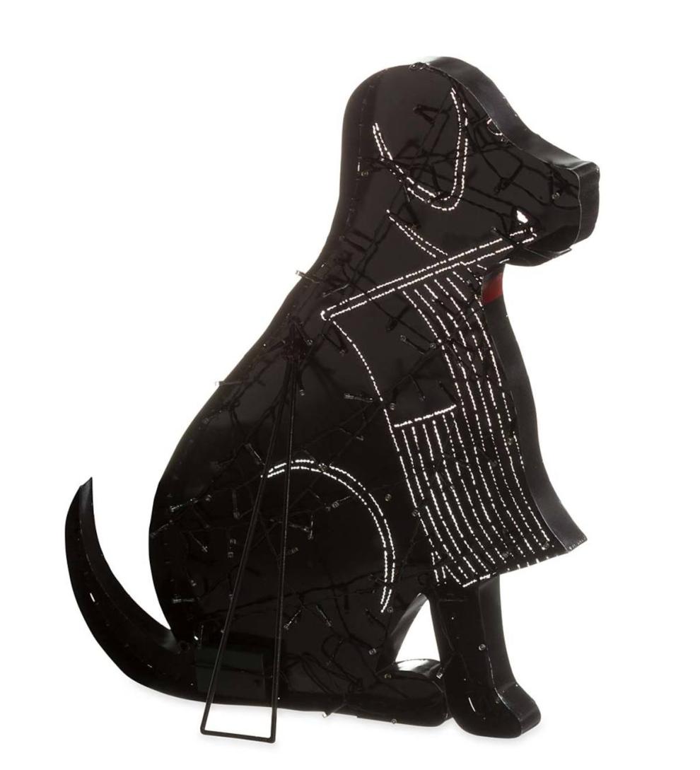 Plow &amp; Hearth Deck &amp; Patio Accents | Outdoor Living Lighted Black Labrador Americana Flag Standing/Hanging Accent