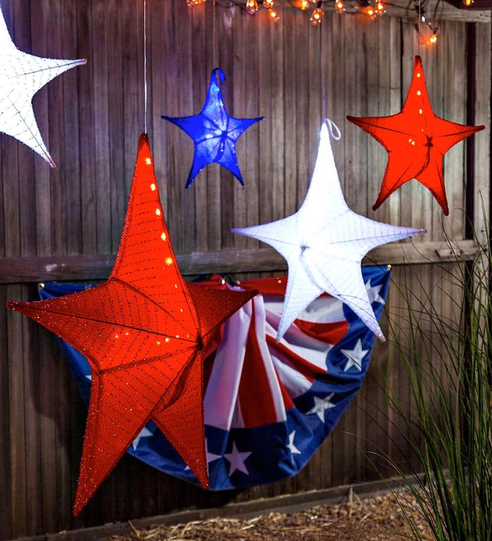 Plow &amp; Hearth Deck &amp; Patio Accents | Outdoor Living Lighted Hanging Fabric Star