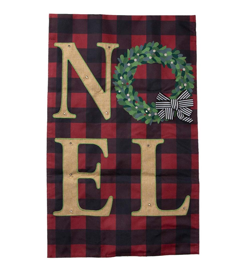 Plow &amp; Hearth Deck &amp; Patio Accents | Outdoor Living Lighted Noel Buffalo Plaid Christmas House Flag