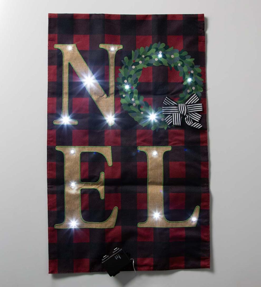 Plow &amp; Hearth Deck &amp; Patio Accents | Outdoor Living Lighted Noel Buffalo Plaid Christmas House Flag