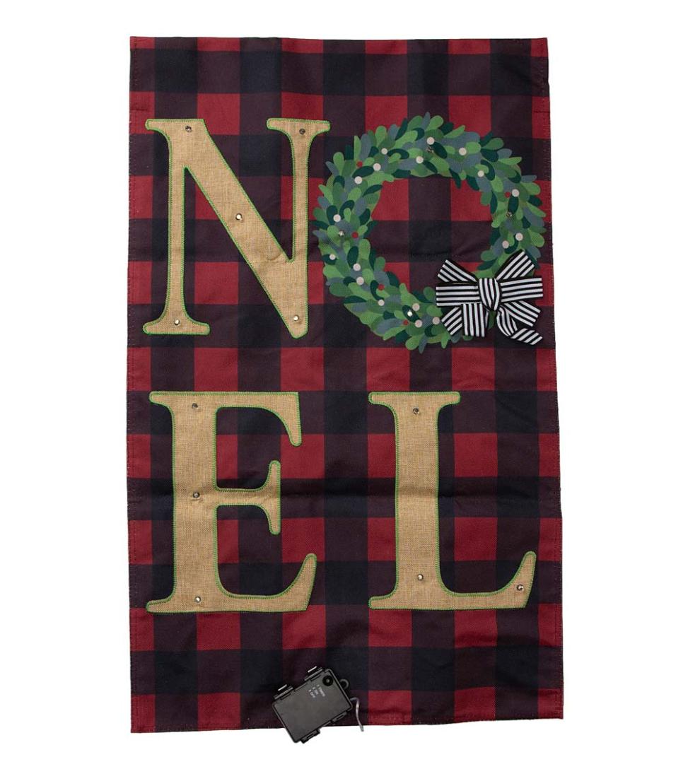 Plow &amp; Hearth Deck &amp; Patio Accents | Outdoor Living Lighted Noel Buffalo Plaid Christmas House Flag