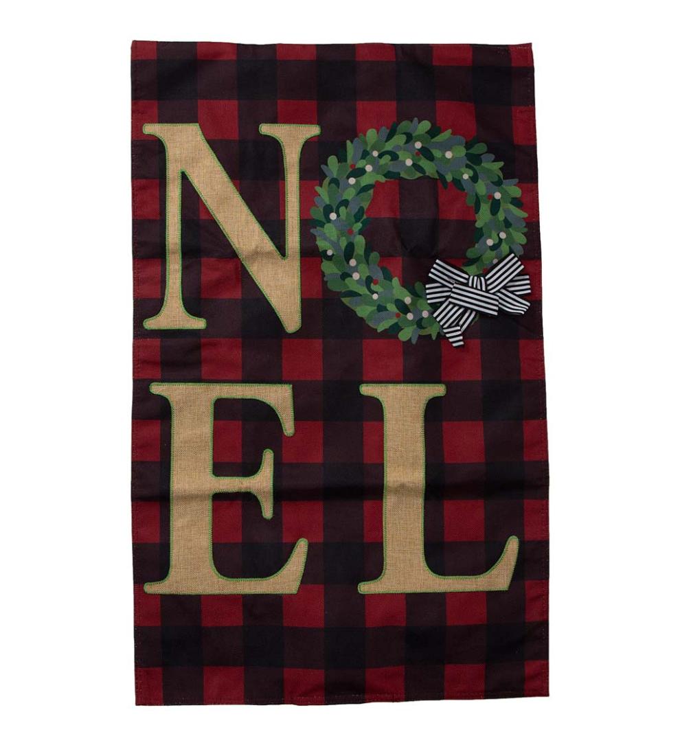 Plow &amp; Hearth Deck &amp; Patio Accents | Outdoor Living Lighted Noel Buffalo Plaid Christmas House Flag