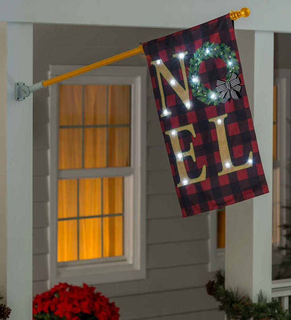 Plow &amp; Hearth Deck &amp; Patio Accents | Outdoor Living Lighted Noel Buffalo Plaid Christmas House Flag