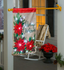 Plow &amp; Hearth Deck &amp; Patio Accents | Outdoor Living Lighted Poinsettia Merry Christmas House Flag