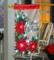 Plow &amp; Hearth Deck &amp; Patio Accents | Outdoor Living Lighted Poinsettia Merry Christmas House Flag