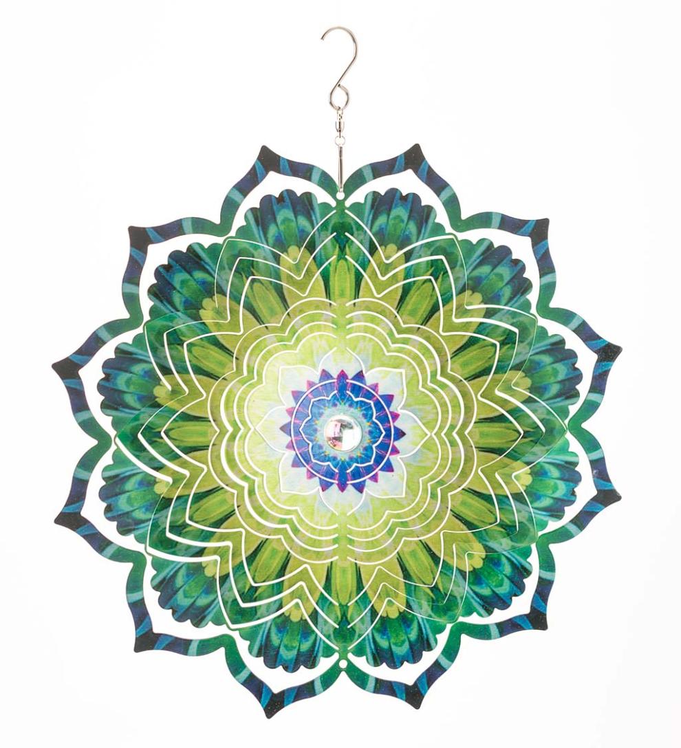 Plow &amp; Hearth Deck &amp; Patio Accents | Outdoor Living Mandala Lotus Optical Illusion Hanging Metal Spinner