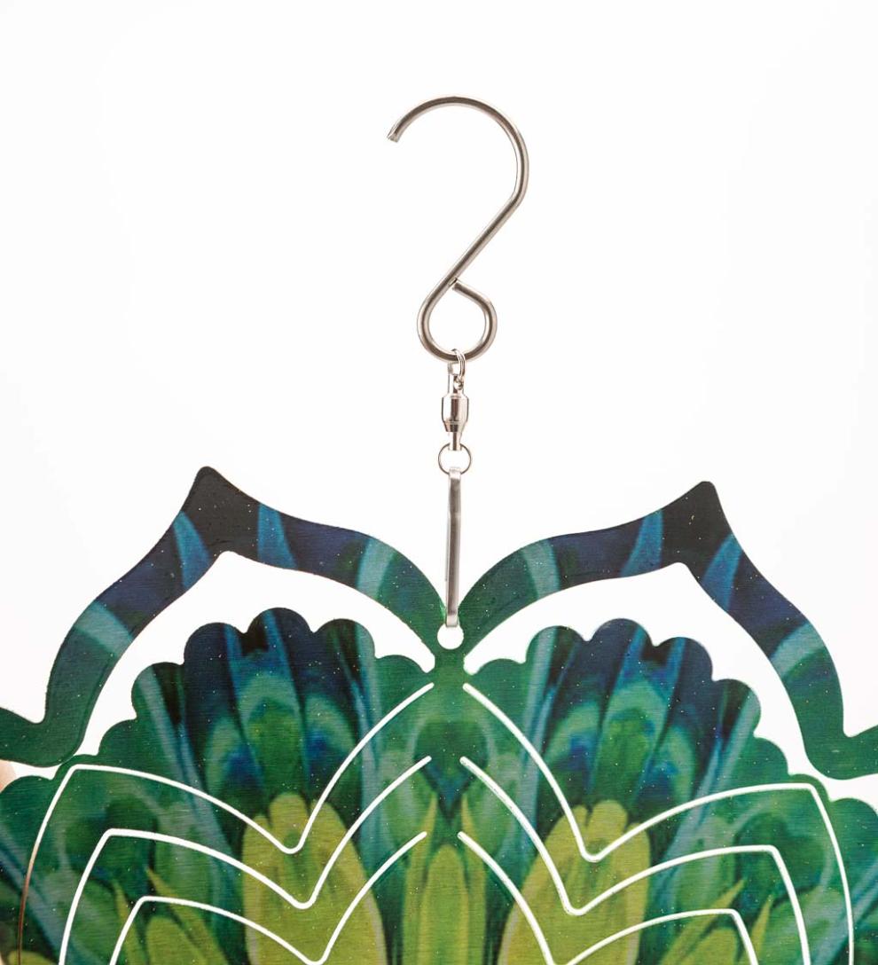 Plow &amp; Hearth Deck &amp; Patio Accents | Outdoor Living Mandala Lotus Optical Illusion Hanging Metal Spinner