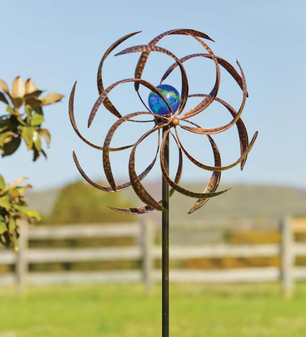 Plow &amp; Hearth Deck &amp; Patio Accents | Outdoor Living Metal Wisp Wind Spinner With Glowing Glass Orb
