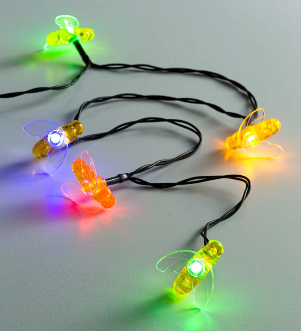 Plow &amp; Hearth Deck &amp; Patio Accents | Outdoor Living Multi-Function, Color-Changing Solar Bee String Lights