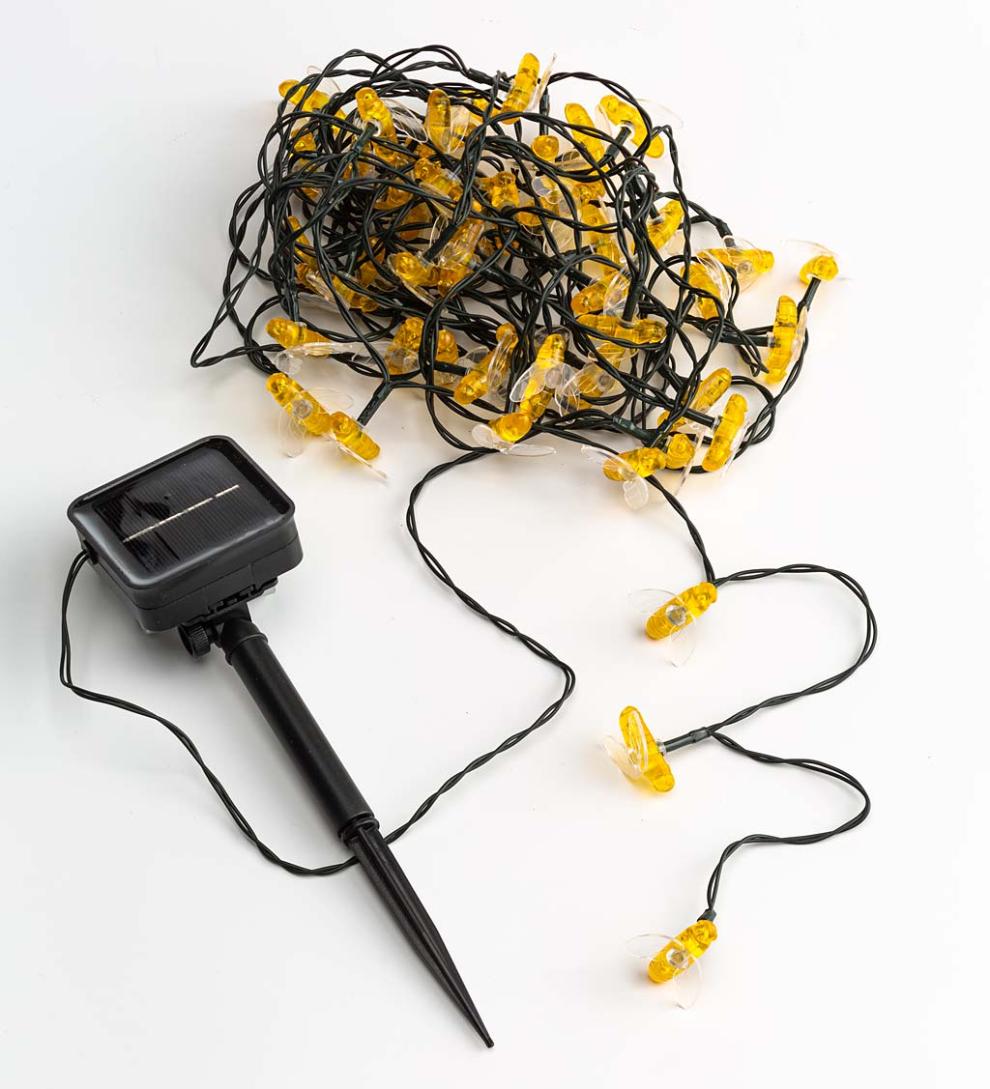 Plow &amp; Hearth Deck &amp; Patio Accents | Outdoor Living Multi-Function, Color-Changing Solar Bee String Lights