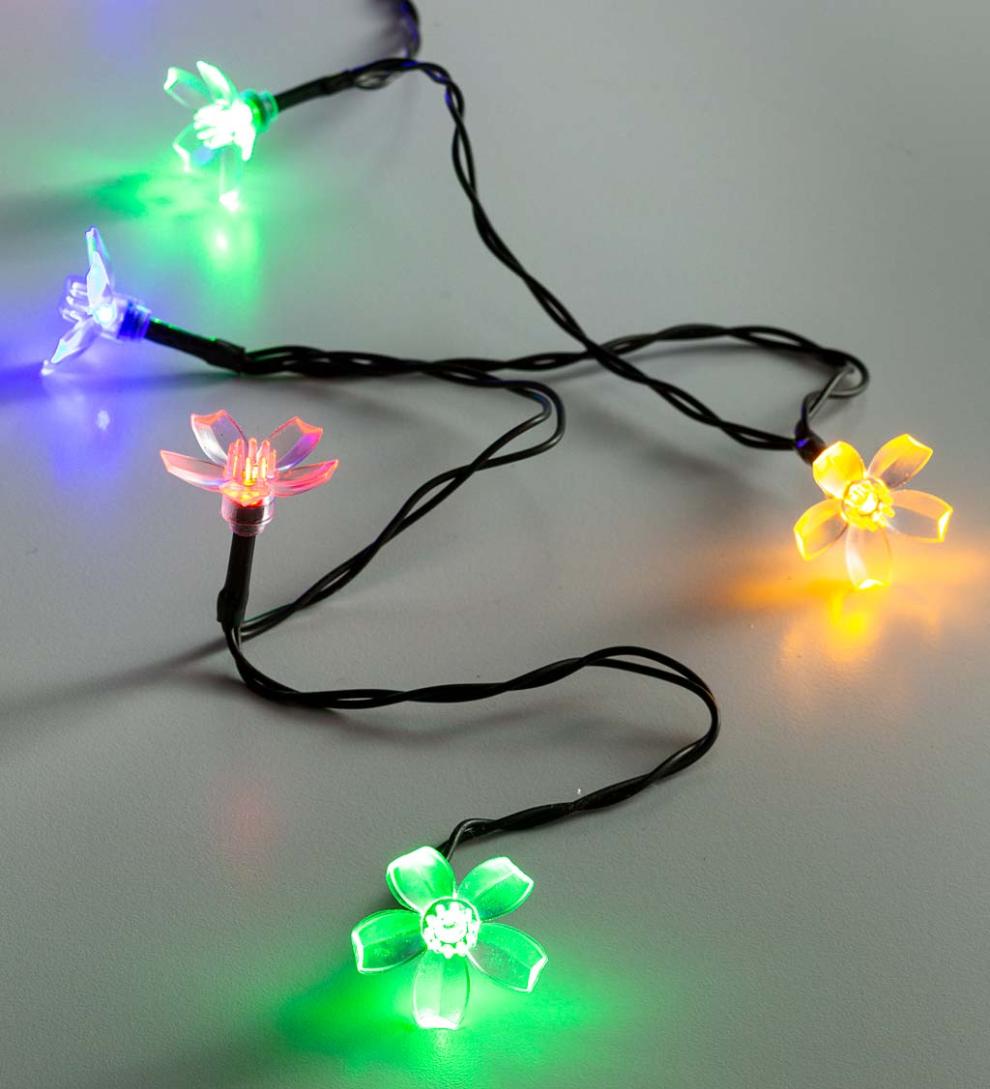 Plow &amp; Hearth Deck &amp; Patio Accents | Outdoor Living Multi-Function, Color-Changing Solar Flower String Lights