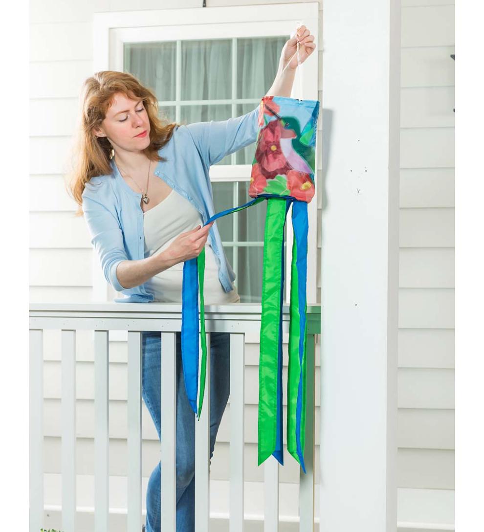 Plow &amp; Hearth Deck &amp; Patio Accents | Outdoor Living Nature-Inspired Solar Led Motion Windsock - Cherry Blossom