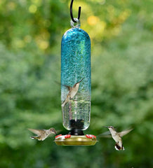 Plow &amp; Hearth Deck &amp; Patio Accents | Outdoor Living Recycled Glass Tall Aqua Hummingbird Feeder - Aqua