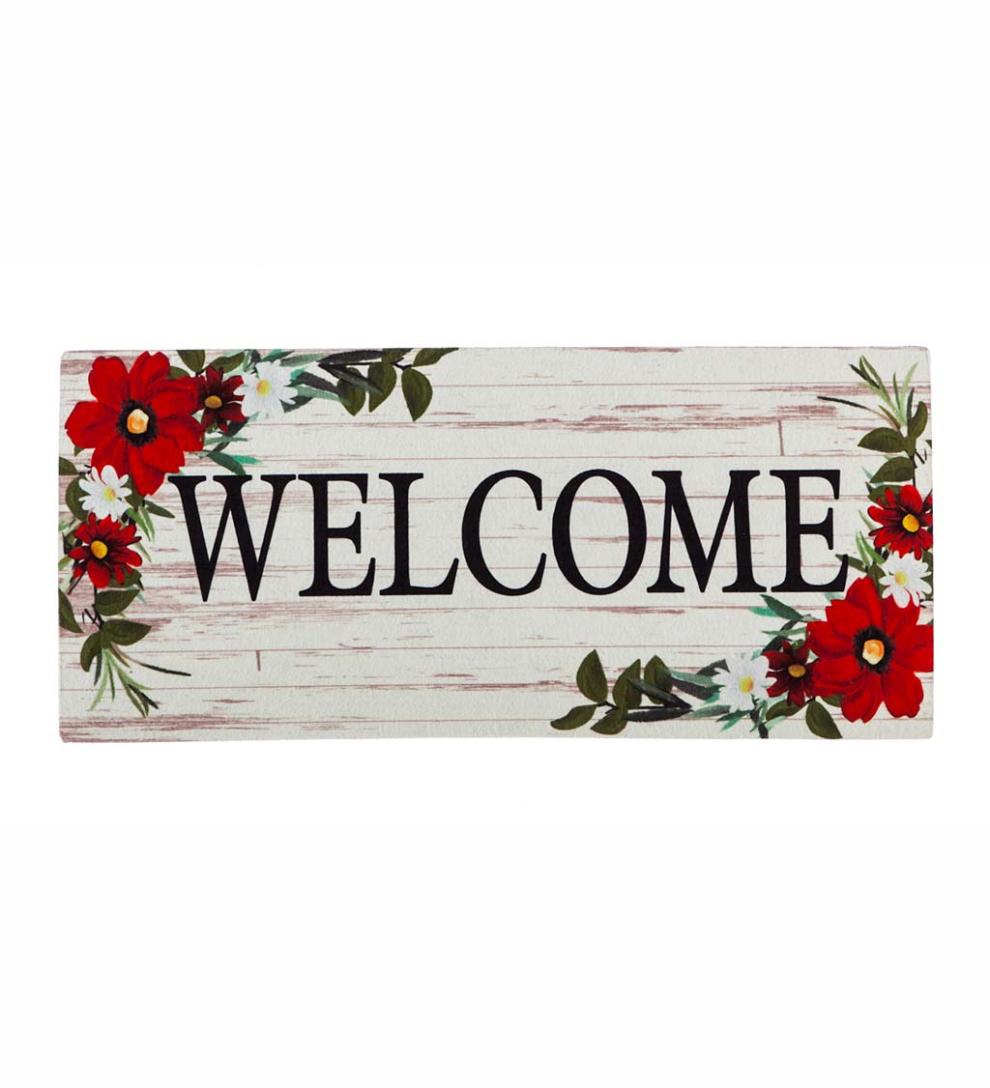 Plow &amp; Hearth Deck &amp; Patio Accents | Outdoor Living Red Floral Welcome Sassafras Switch Mat