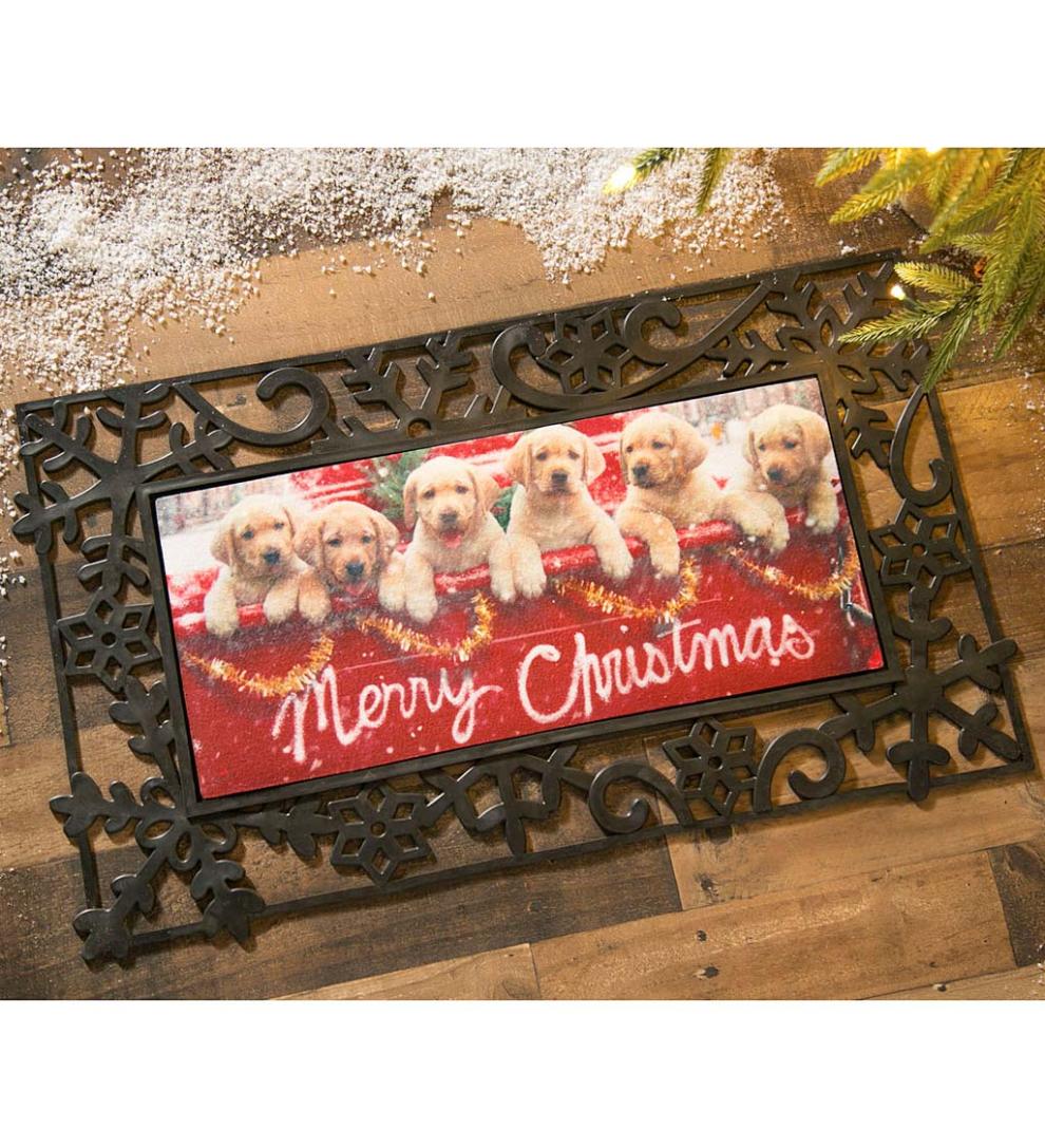 Plow &amp; Hearth Deck &amp; Patio Accents | Outdoor Living Red Truck With Puppies Sassafras Switch Mat
