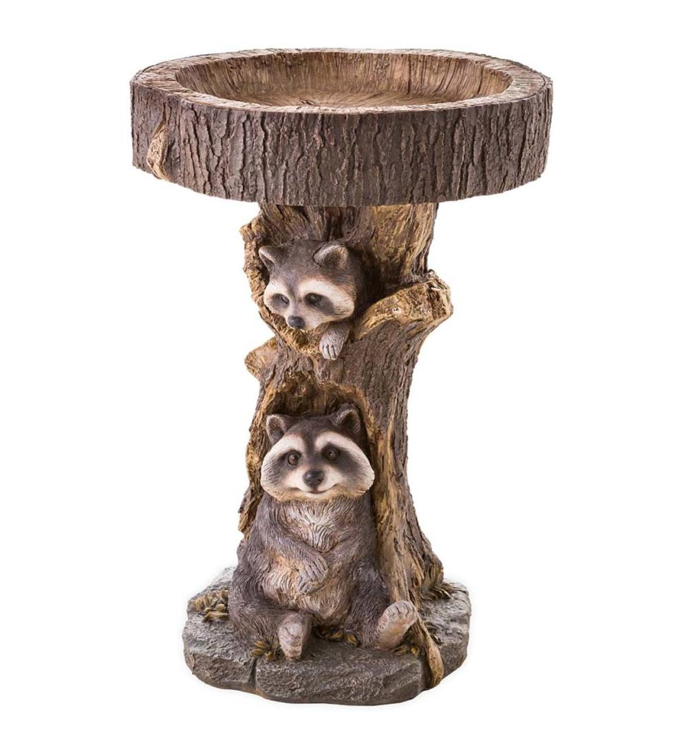 Plow &amp; Hearth Deck &amp; Patio Accents | Outdoor Living Resin Raccoon Birdbath