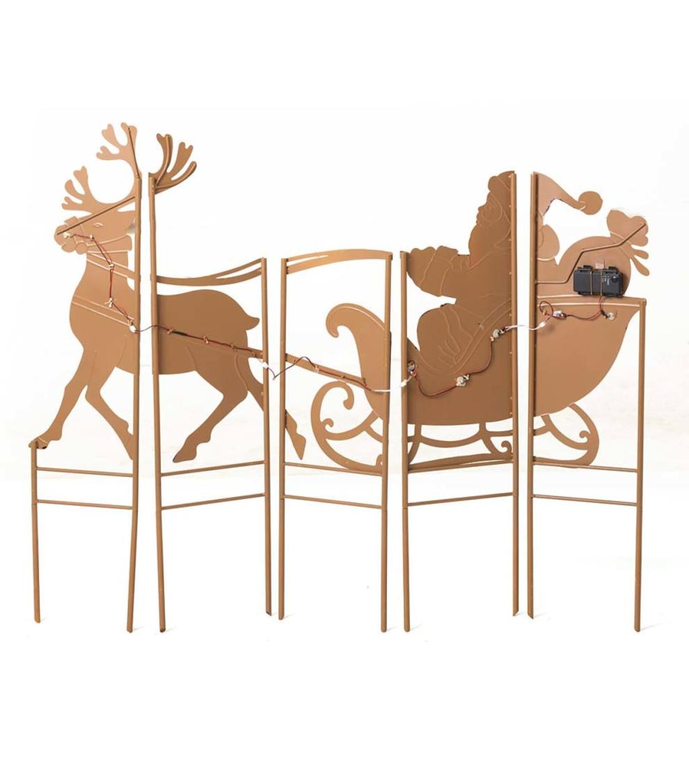Plow &amp; Hearth Deck &amp; Patio Accents | Outdoor Living Santa, Sleigh And Reindeer Lighted Landscape Panel Stakes, Set Of 5