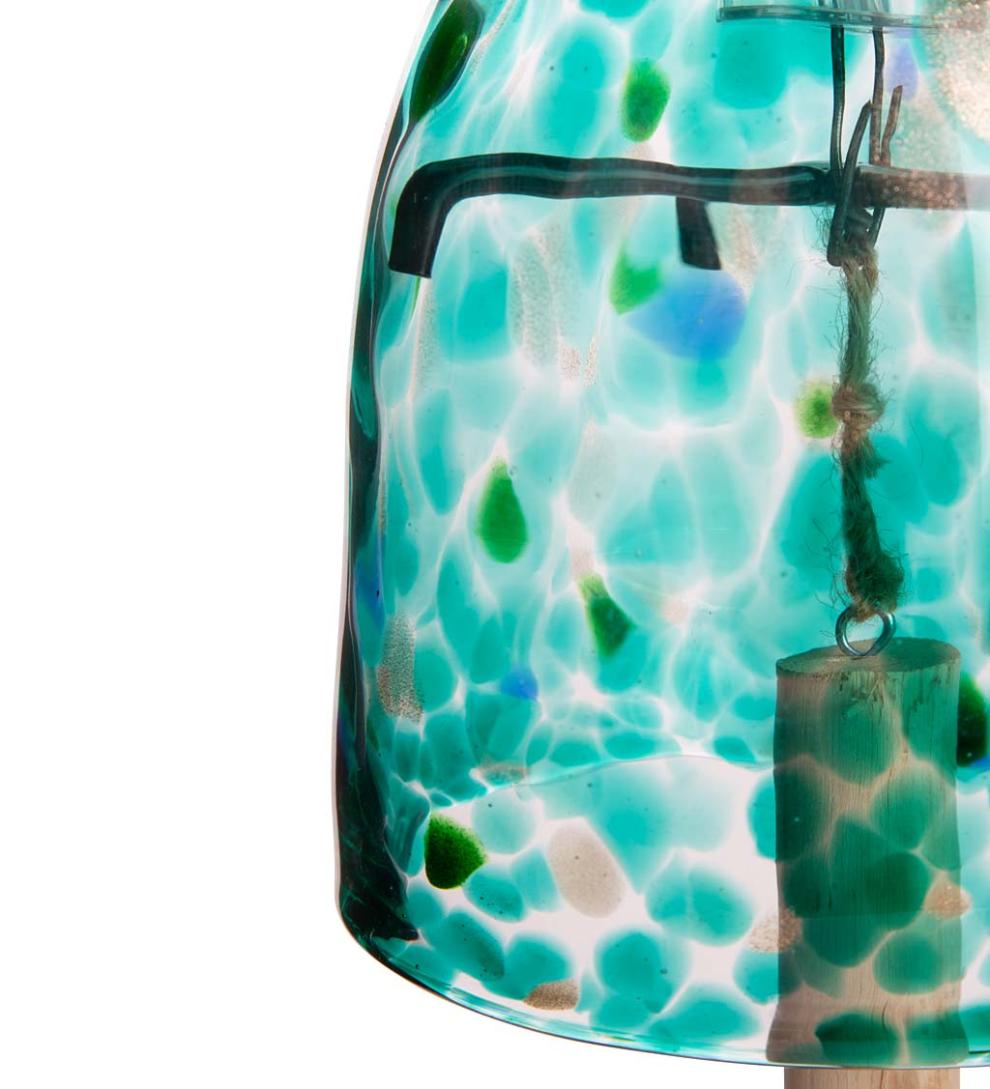 Plow &amp; Hearth Deck &amp; Patio Accents | Outdoor Living Solar Art Glass Bell Chime - Blue