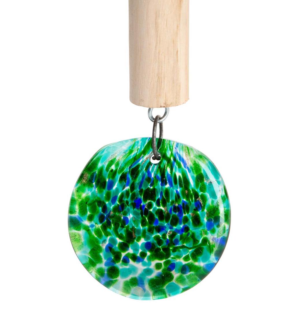 Plow &amp; Hearth Deck &amp; Patio Accents | Outdoor Living Solar Art Glass Bell Chime - Blue