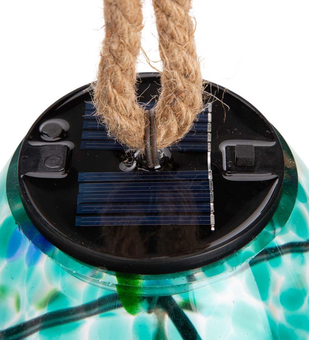 Plow &amp; Hearth Deck &amp; Patio Accents | Outdoor Living Solar Art Glass Bell Chime - Blue