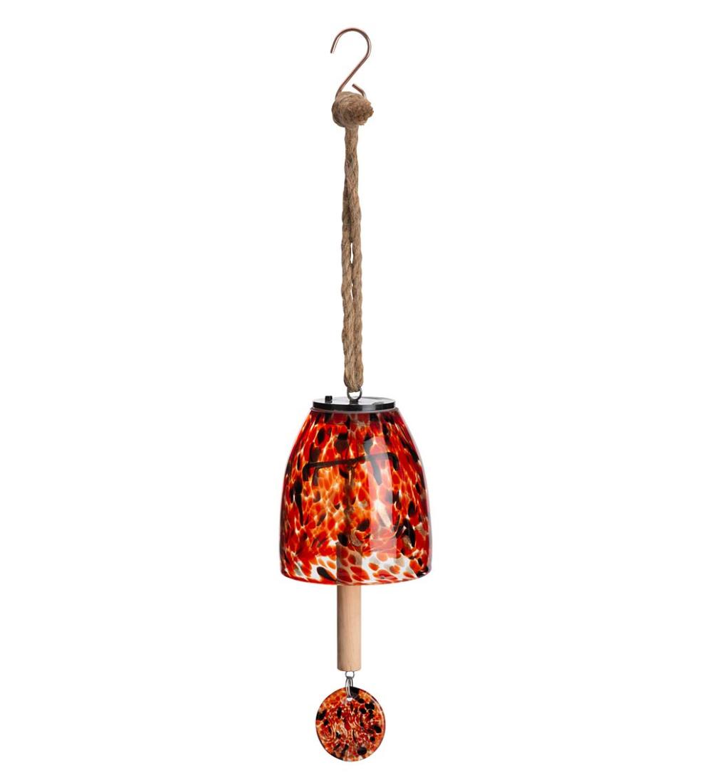 Plow &amp; Hearth Deck &amp; Patio Accents | Outdoor Living Solar Art Glass Bell Chime - Blue
