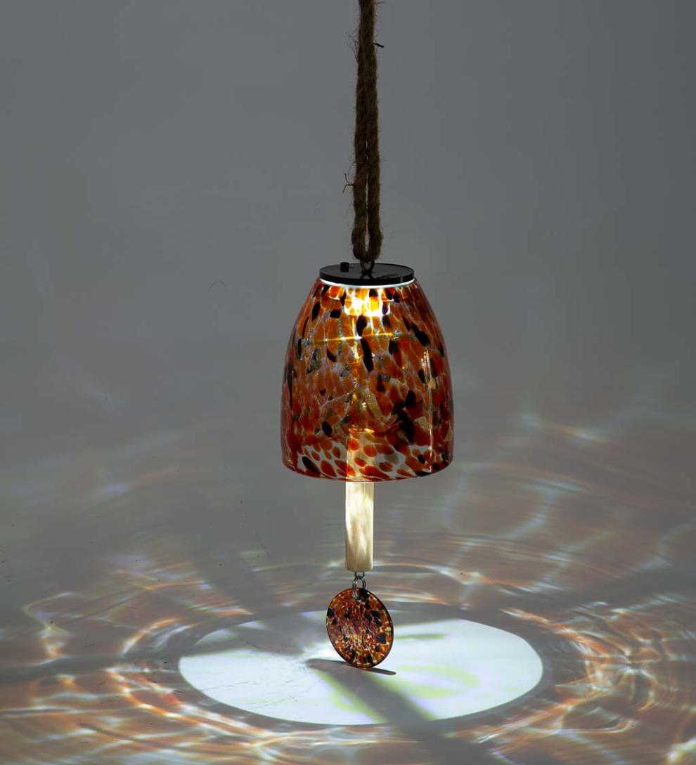 Plow &amp; Hearth Deck &amp; Patio Accents | Outdoor Living Solar Art Glass Bell Chime - Blue