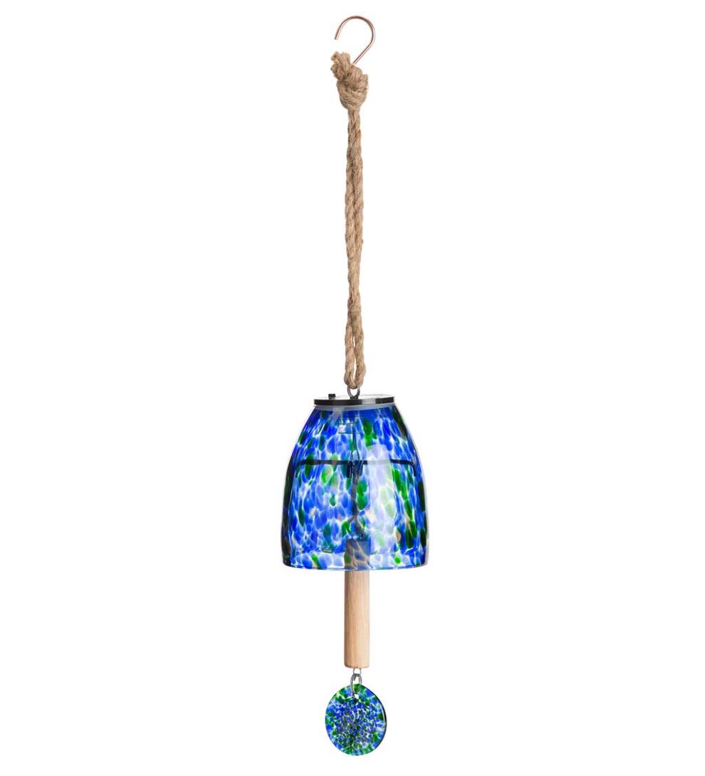 Plow &amp; Hearth Deck &amp; Patio Accents | Outdoor Living Solar Art Glass Bell Chime - Blue