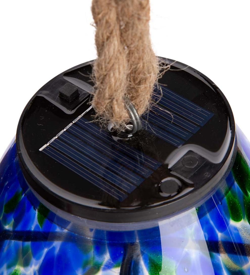 Plow &amp; Hearth Deck &amp; Patio Accents | Outdoor Living Solar Art Glass Bell Chime - Blue