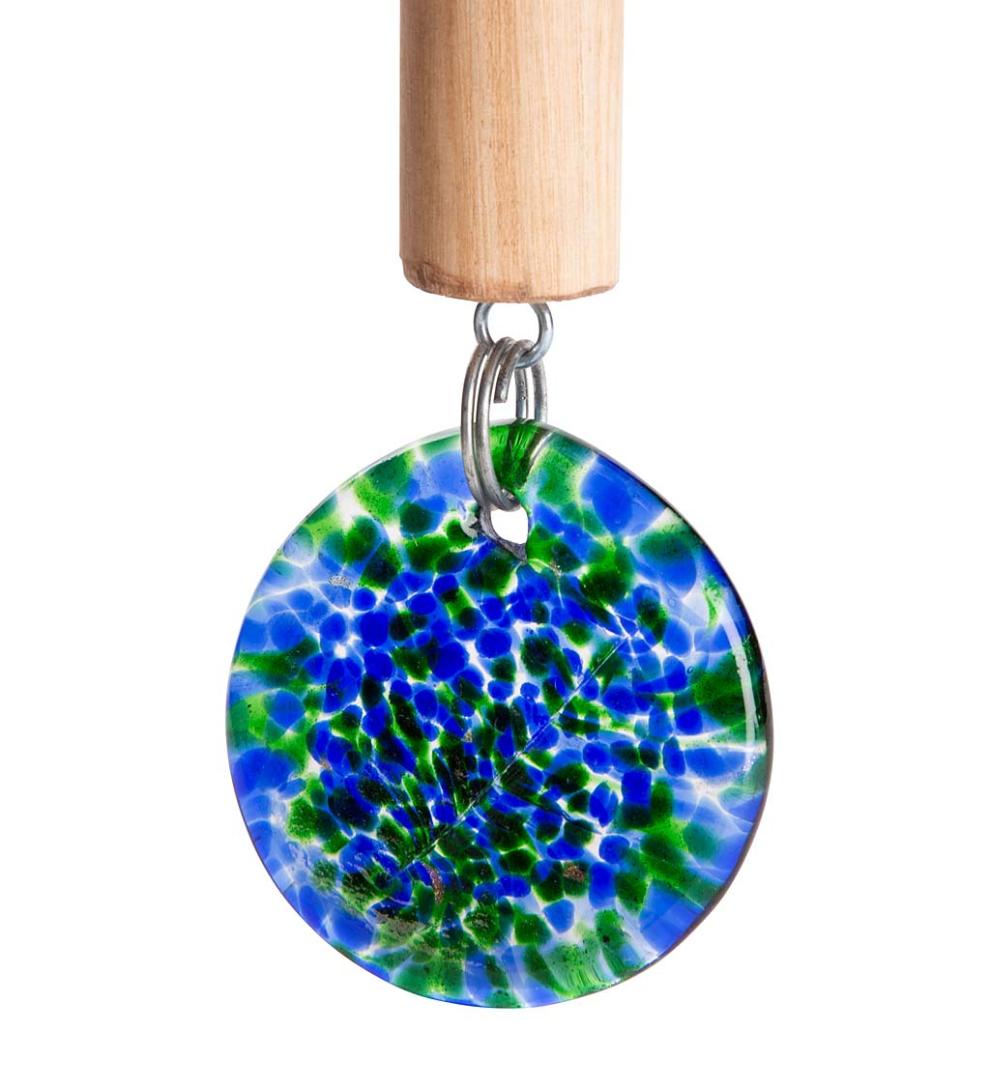 Plow &amp; Hearth Deck &amp; Patio Accents | Outdoor Living Solar Art Glass Bell Chime - Blue
