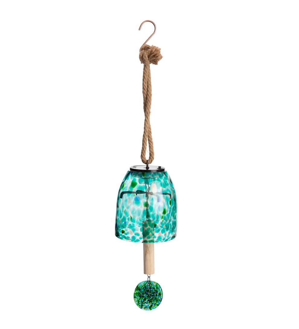 Plow &amp; Hearth Deck &amp; Patio Accents | Outdoor Living Solar Art Glass Bell Chime - Blue