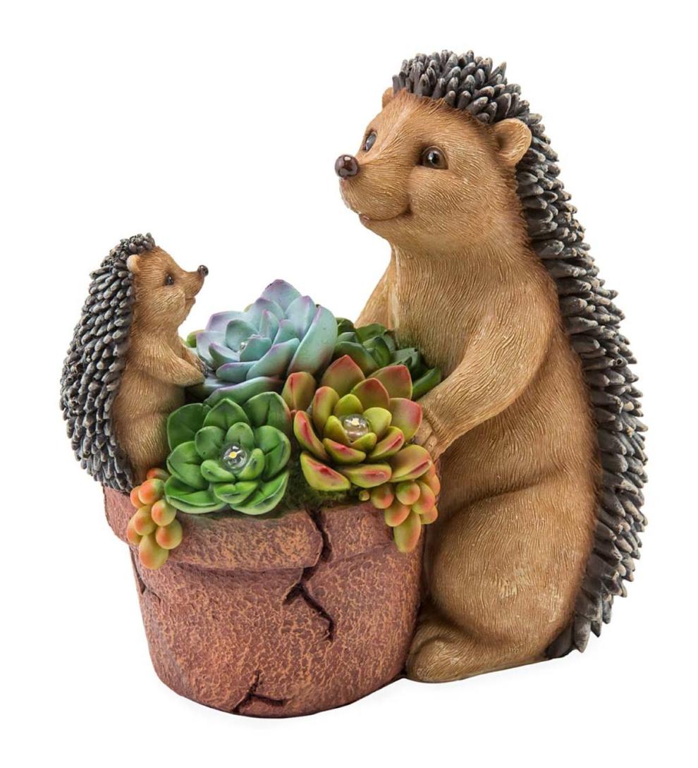 Plow &amp; Hearth Deck &amp; Patio Accents | Outdoor Living Solar Succulent Hedgehogs Flower Pot Garden Statue