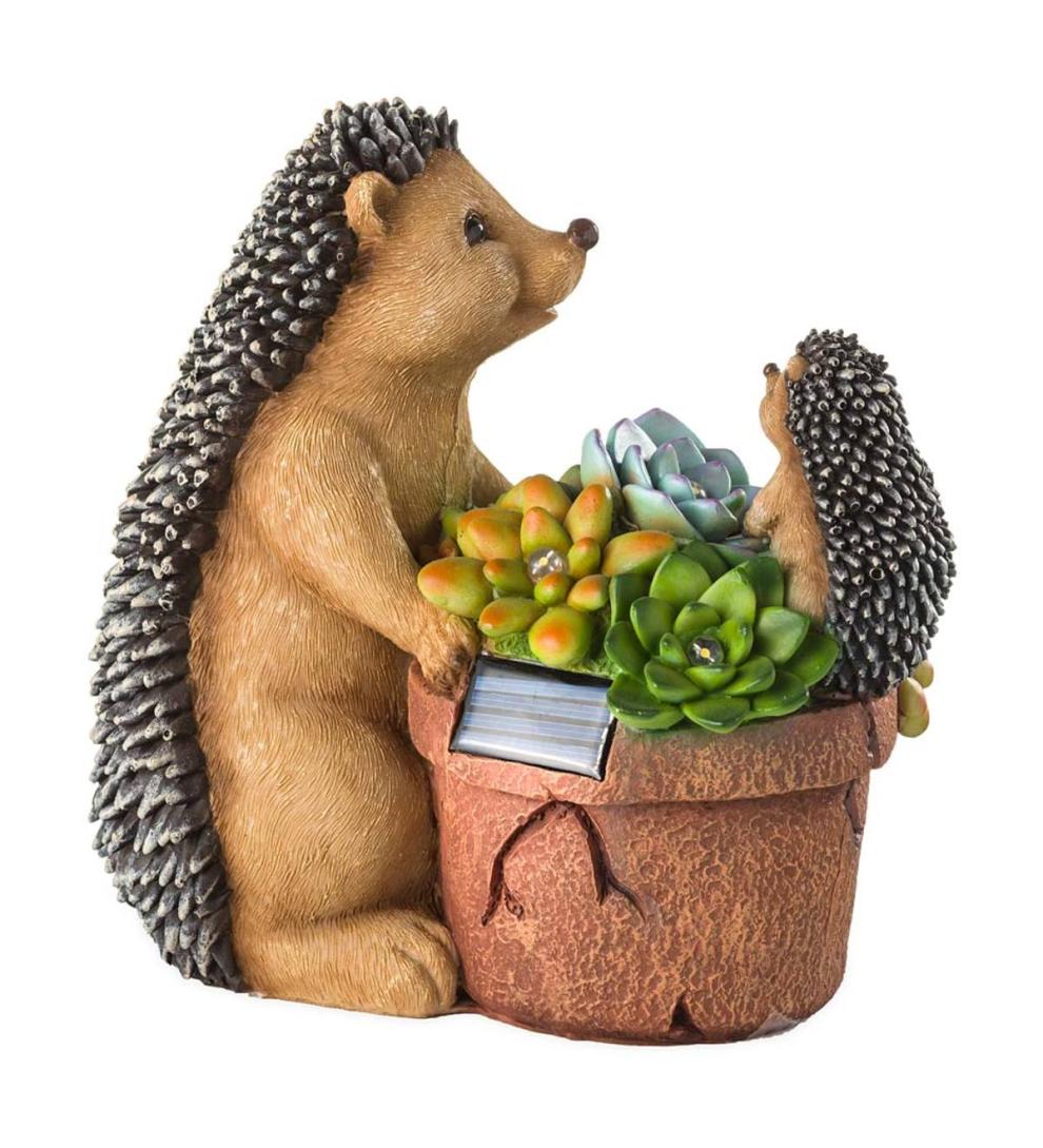 Plow &amp; Hearth Deck &amp; Patio Accents | Outdoor Living Solar Succulent Hedgehogs Flower Pot Garden Statue