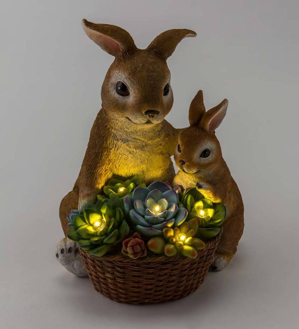 Plow &amp; Hearth Deck &amp; Patio Accents | Outdoor Living Solar Succulent Rabbits Flower Pot Garden Statue