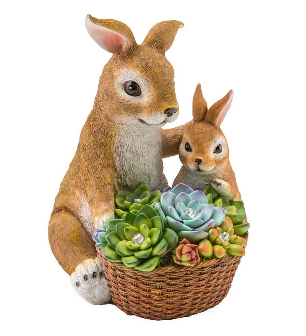 Plow &amp; Hearth Deck &amp; Patio Accents | Outdoor Living Solar Succulent Rabbits Flower Pot Garden Statue