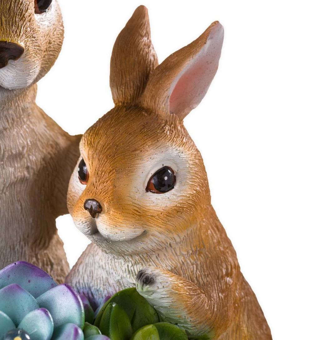 Plow &amp; Hearth Deck &amp; Patio Accents | Outdoor Living Solar Succulent Rabbits Flower Pot Garden Statue