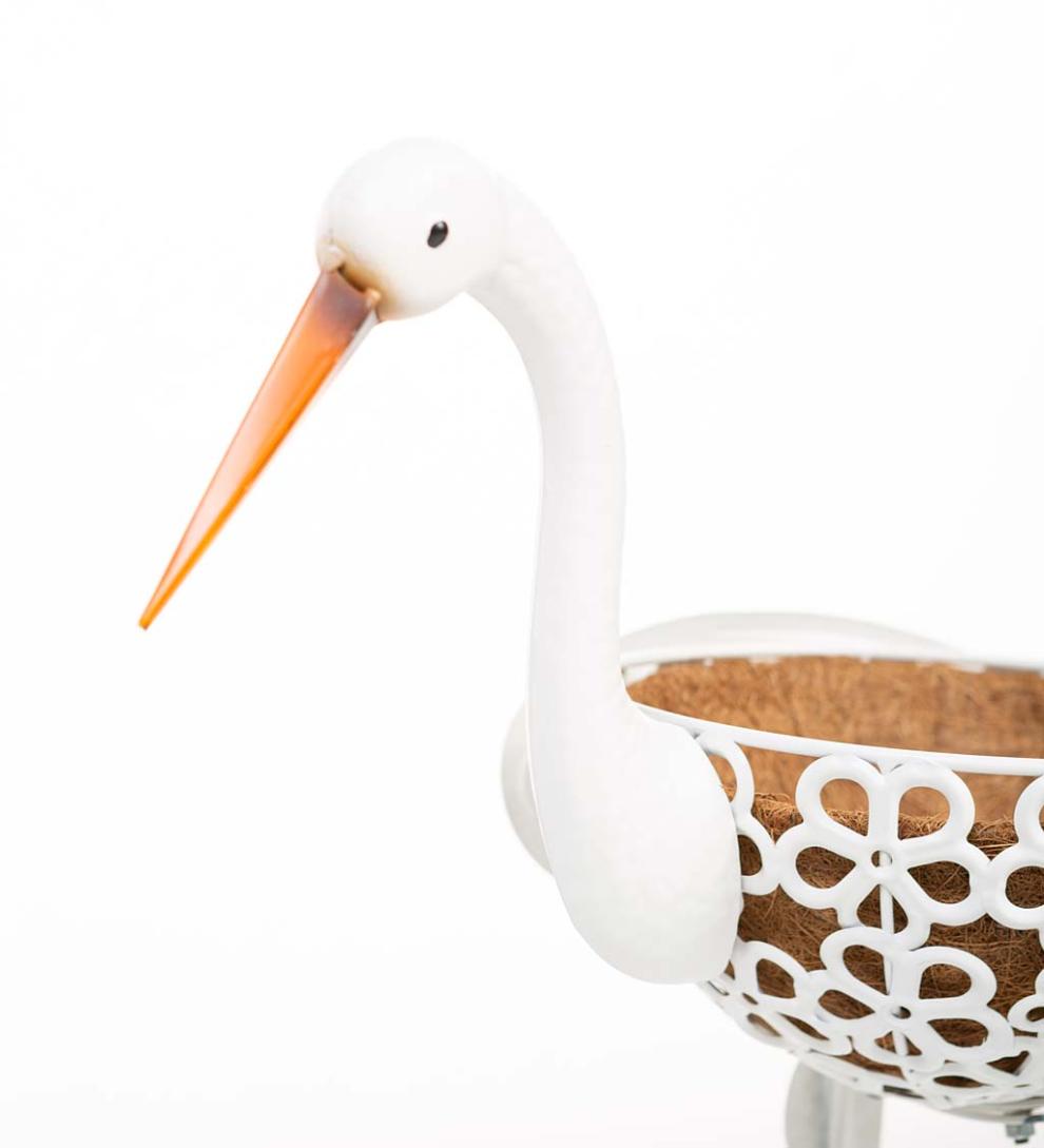 Plow &amp; Hearth Deck &amp; Patio Accents | Outdoor Living Standing White Heron Metal Planter With Coco Liner