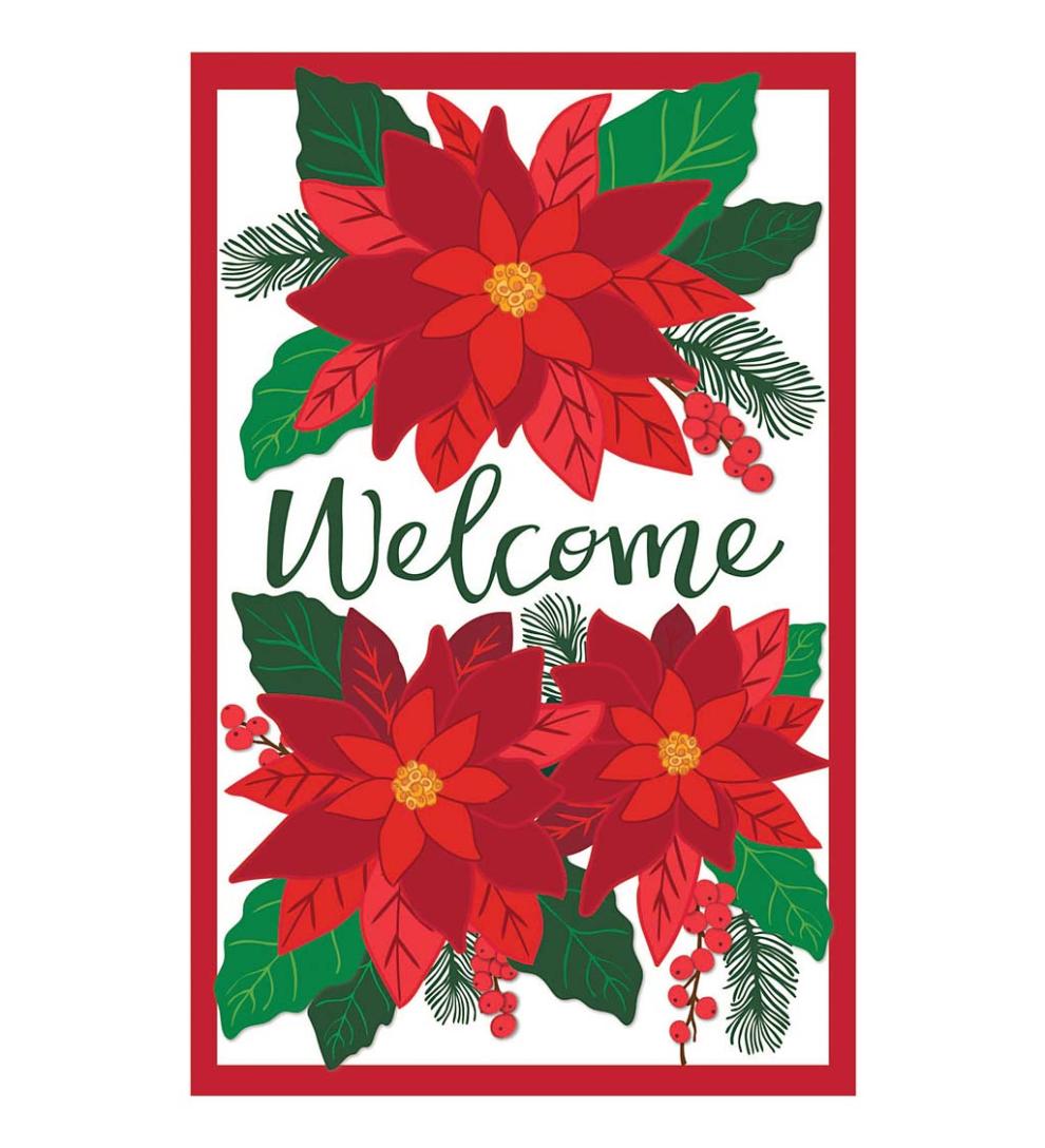 Plow &amp; Hearth Deck &amp; Patio Accents | Outdoor Living Textured Poinsettia With Welcome Message Applique House Flag