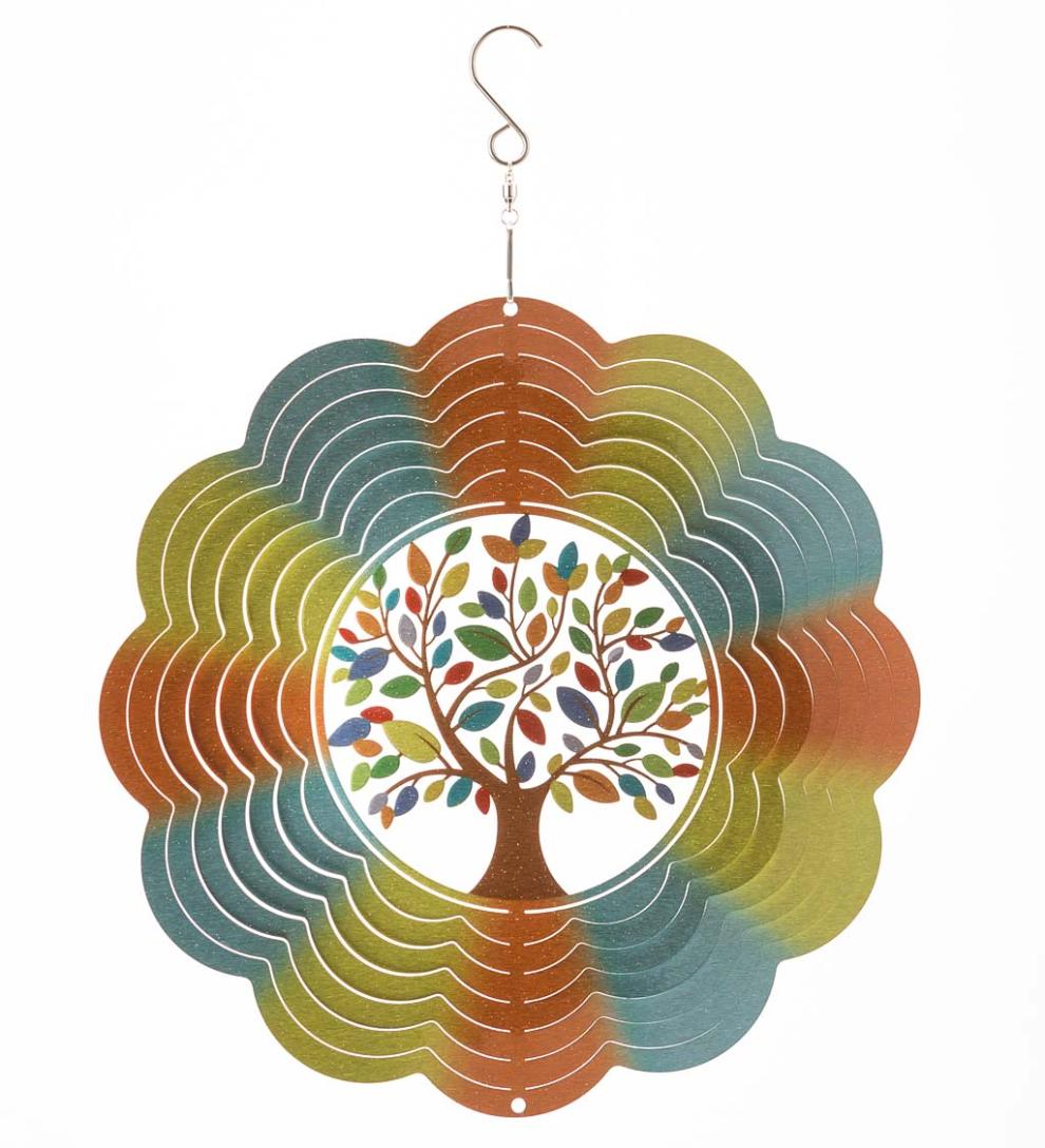 Plow &amp; Hearth Deck &amp; Patio Accents | Outdoor Living Tree Of Life Optical Illusion Hanging Metal Spinner