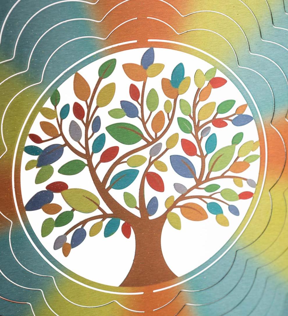 Plow &amp; Hearth Deck &amp; Patio Accents | Outdoor Living Tree Of Life Optical Illusion Hanging Metal Spinner