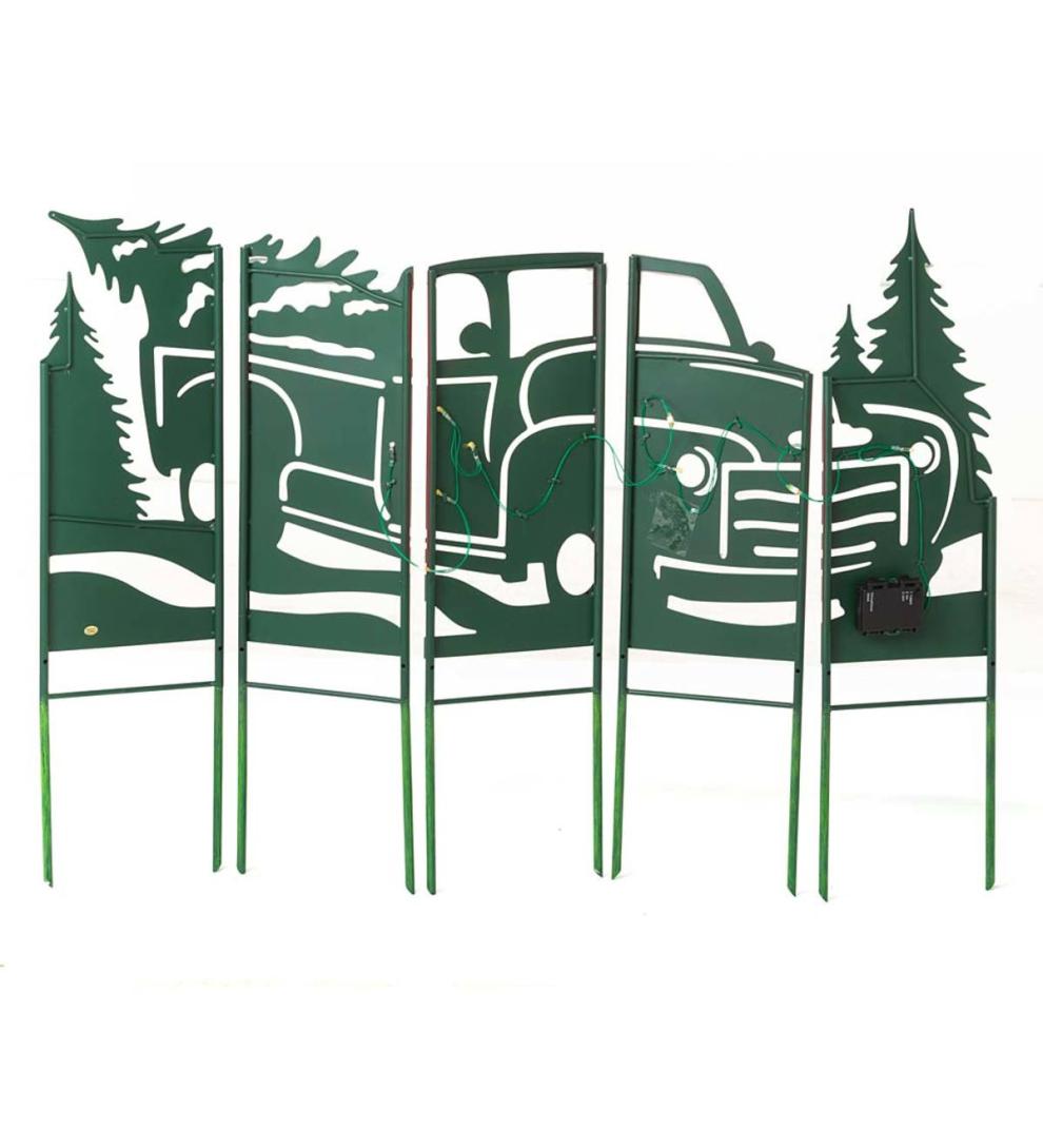 Plow &amp; Hearth Deck &amp; Patio Accents | Outdoor Living Vintage Red Antique Truck Lighted Landscape Panel Stakes, Set Of 5