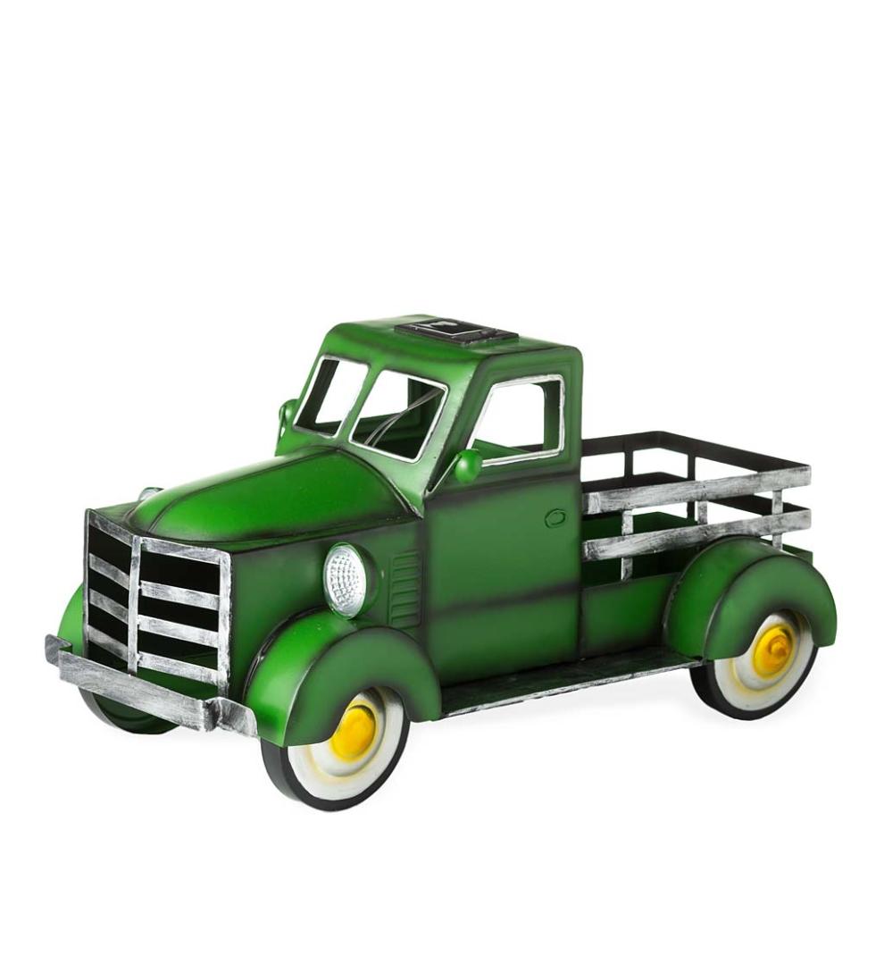 Plow &amp; Hearth Deck &amp; Patio Accents | Outdoor Living Vintage Style Solar Pickup Truck Garden Accent - Blue