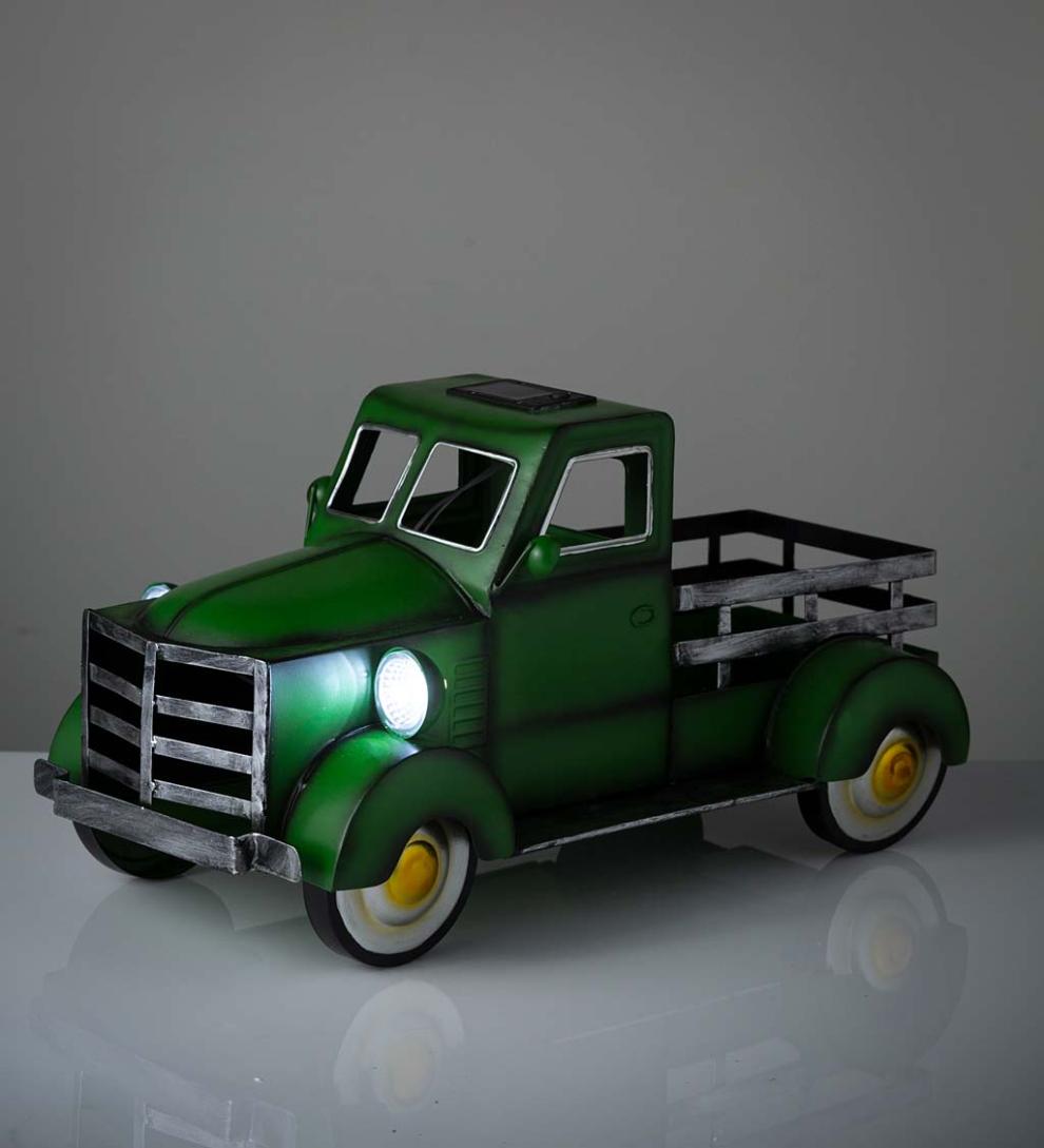 Plow &amp; Hearth Deck &amp; Patio Accents | Outdoor Living Vintage Style Solar Pickup Truck Garden Accent - Blue