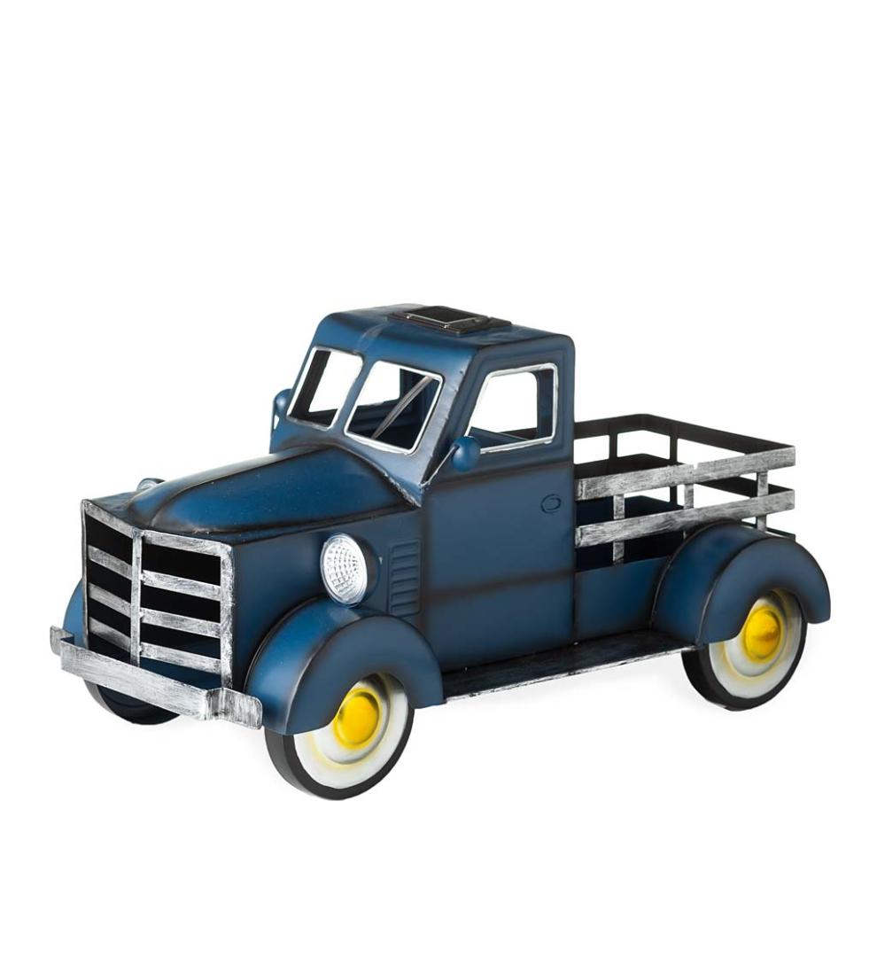 Plow &amp; Hearth Deck &amp; Patio Accents | Outdoor Living Vintage Style Solar Pickup Truck Garden Accent - Blue