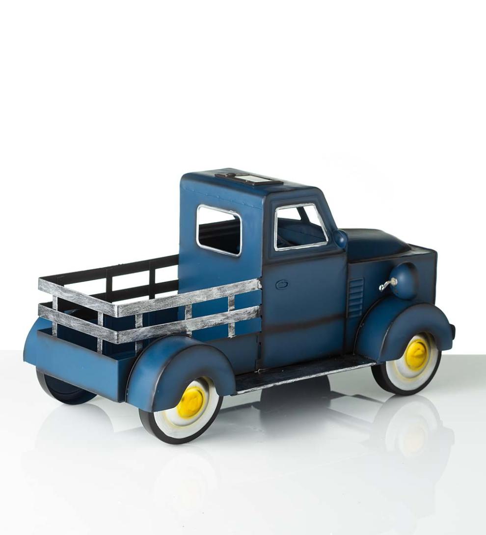 Plow &amp; Hearth Deck &amp; Patio Accents | Outdoor Living Vintage Style Solar Pickup Truck Garden Accent - Blue
