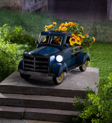 Plow &amp; Hearth Deck &amp; Patio Accents | Outdoor Living Vintage Style Solar Pickup Truck Garden Accent - Blue