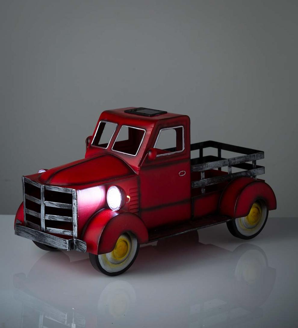 Plow &amp; Hearth Deck &amp; Patio Accents | Outdoor Living Vintage Style Solar Pickup Truck Garden Accent - Blue