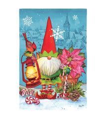 Plow &amp; Hearth Deck &amp; Patio Accents | Outdoor Living Winter Elf Gnome With Cardinal And Lantern Textured Suede House Flag