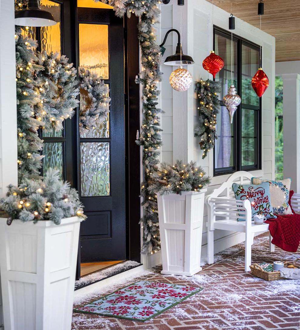 Plow &amp; Hearth Deck &amp; Patio Accents | Outdoor Living Winter Frost Holiday Teardrop Swag With White And Multicolor Lights