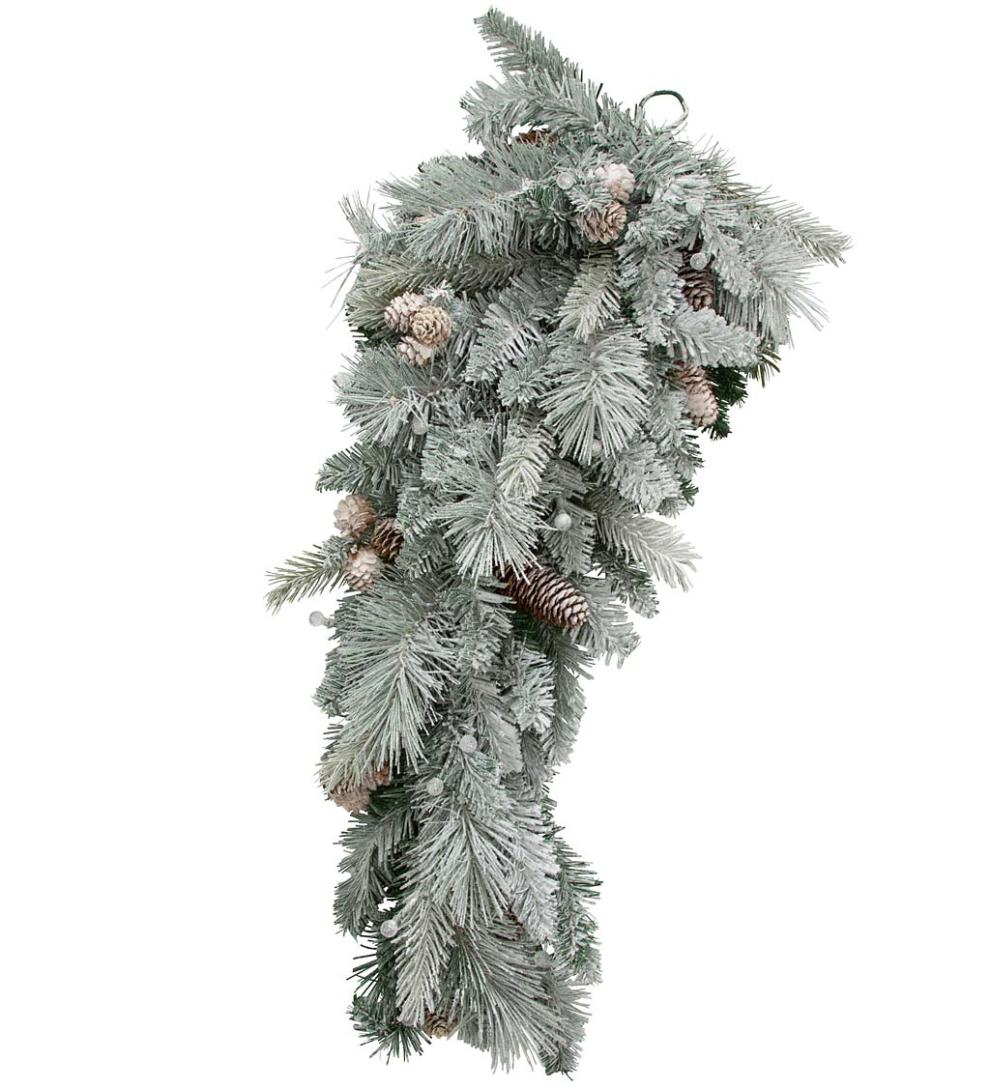 Plow &amp; Hearth Deck &amp; Patio Accents | Outdoor Living Winter Frost Holiday Teardrop Swag With White And Multicolor Lights